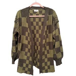 Anniewear Women’s Stylish Checkered Open-Front Cardigan - Green size Small
